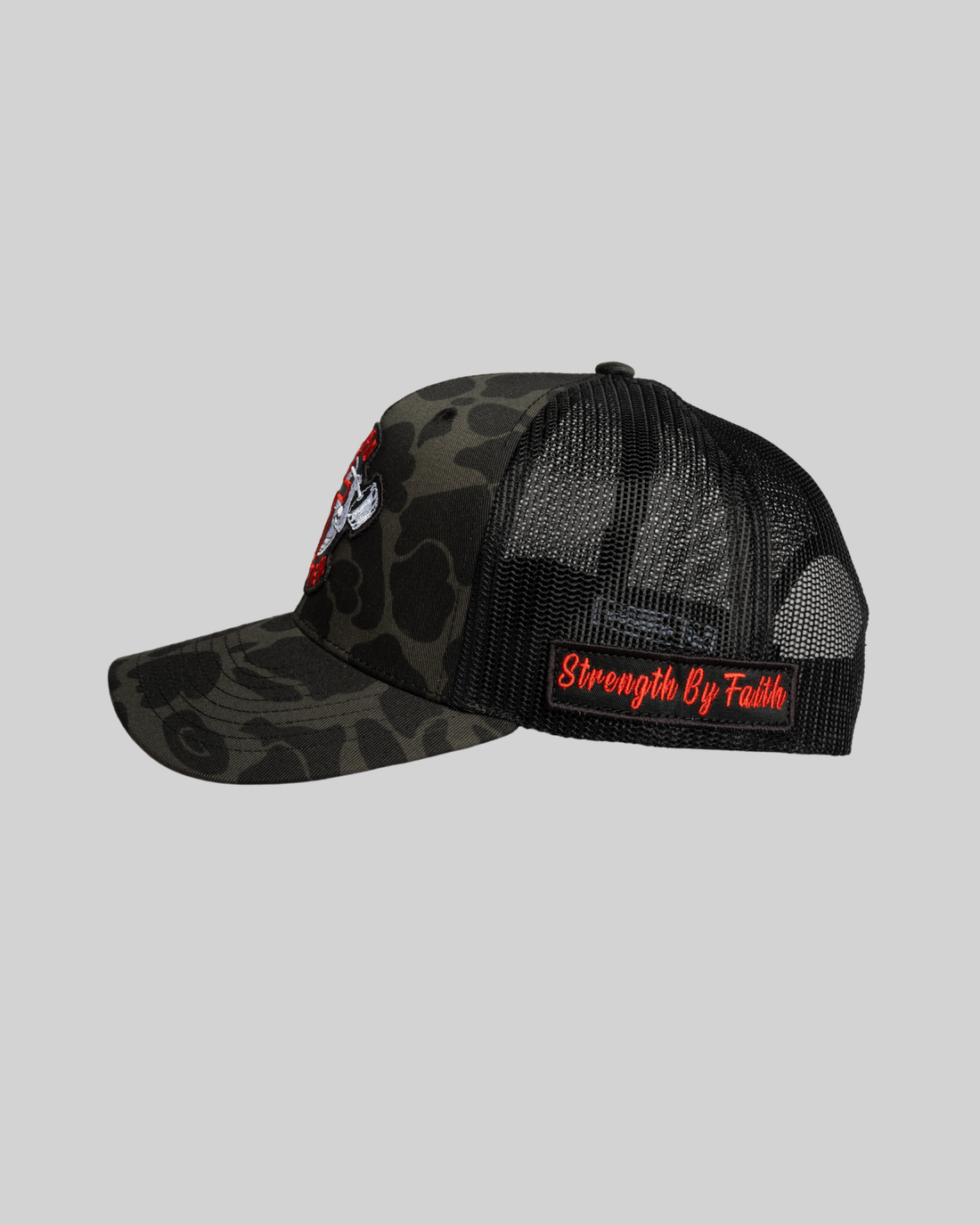 STRENGTH BY FAITH Camouflage Trucker Hat